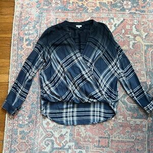 Splendid Hyperion Plaid Surplus High-low Top blue grey soft flannel